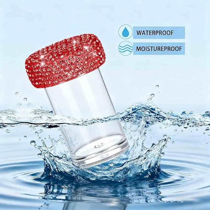 Bling Diamond Portable Waterproof Pill Case Medicine Dispenser Bottle Storage for Outdoor Camping Travel (Red)