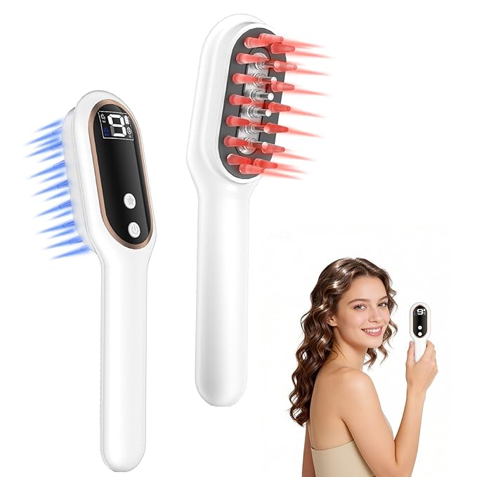 Karrong Hair Scalp Massager Comb Scalp Oil Applicator, Waterproof Red Blue Light Therapy Hair Care Brush, Automatic Vibrating Head Massage Comb for Men & Women