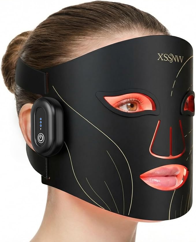 Cordless Red Light Therapy for Face, 4 Modes Portable LED Face Mask, 850NM Infrared & Red Light Mask, 10-Min Timer, 272 LED Beads, Rechargeable for At-Home & Travel