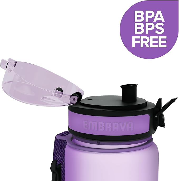 Embrava 24 oz Water Bottle with Time Marker - BPA Free Motivational Sports Bottle - Leak Proof Flip Top Lightweight Tritan Plastic - Gym School Office Hiking - Time Marked Water Bottles for Women Men