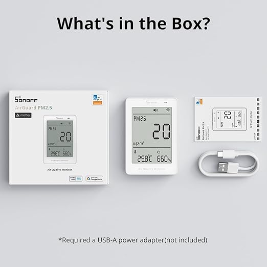 SONOFF Smart Indoor Air Quality Monitor with PM2.5, PM10, Temperature & Humidity Sensor, Real-Time Display & Alarm, Matter-Compatible, 2.4GHz WiFi, 3.73-inch Screen, for Bedroom, Nusery Room