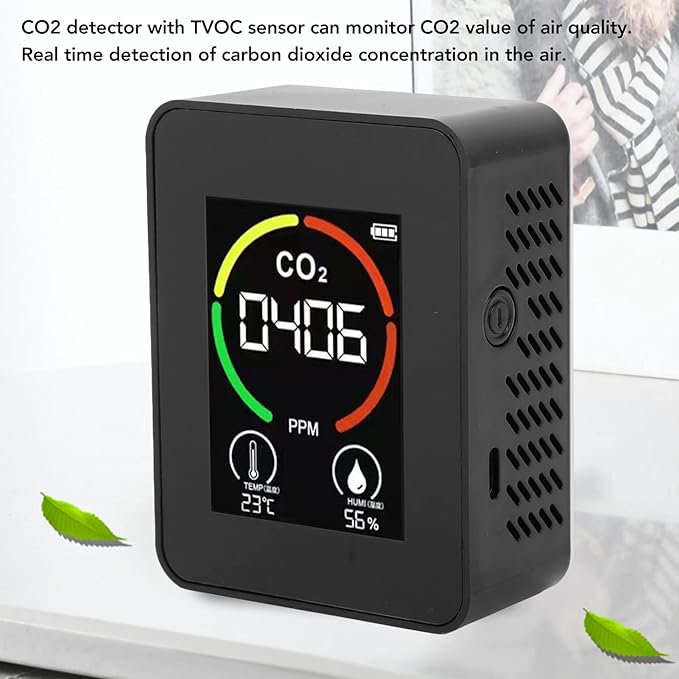 Eujgoov CO2 Detector ABS TVOC Sensor Air Quality Monitor USB Charging Thermometer Hygrometer for Home