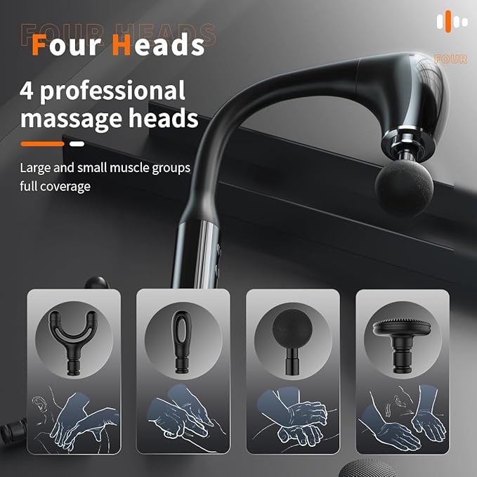 Massage Gun Upgraded Extension Handle for Deep Massage of The Back to Relieve Deep Tissue Pain in The Muscles, Four Massage Heads &Five Adjustable speeds Fitness Person Friendly