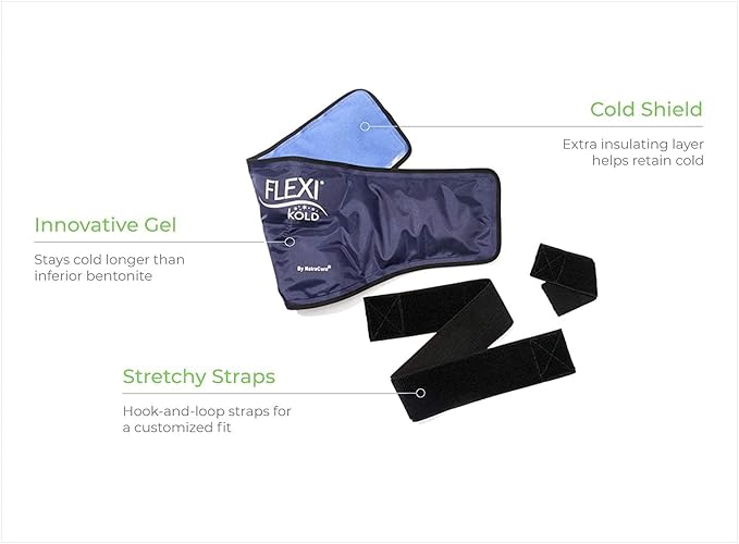 FlexiKold Standard, Half Size and Neck with Straps Gel Ice Cold Packs with Straps - Sizes: Large, Small, and Neck