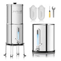 Purewell Upgraded 9-Stage Gravity Water Filter System with Water Level Window, 0.01μm Ultra-Filtration Countertop System with 2 Filters and Stand, Reduce Fluoride & Chlorine, 2.25G, PW-FH-CF