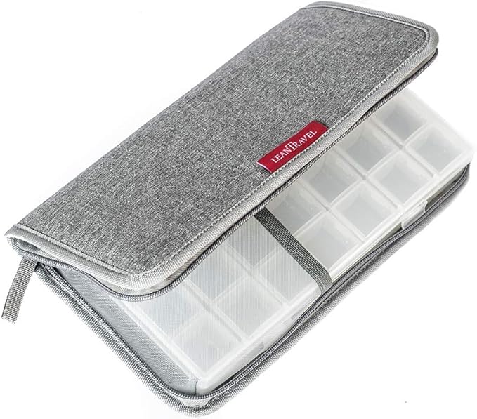 LeanTravel Pill Case Organizer for Travel with Passport Wallet, Color Grey, Size Extra Large for 7 to 28 Day Travel