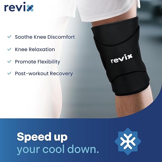 REVIX 3D Knee Ice Pack Wrap, Flexible Ice Compression Knee Sleeve with Innovative Dual-layer Gel, Reusable ice sleeve for knee, Cold Therapy for Knee, Elbow & Calf (XL)