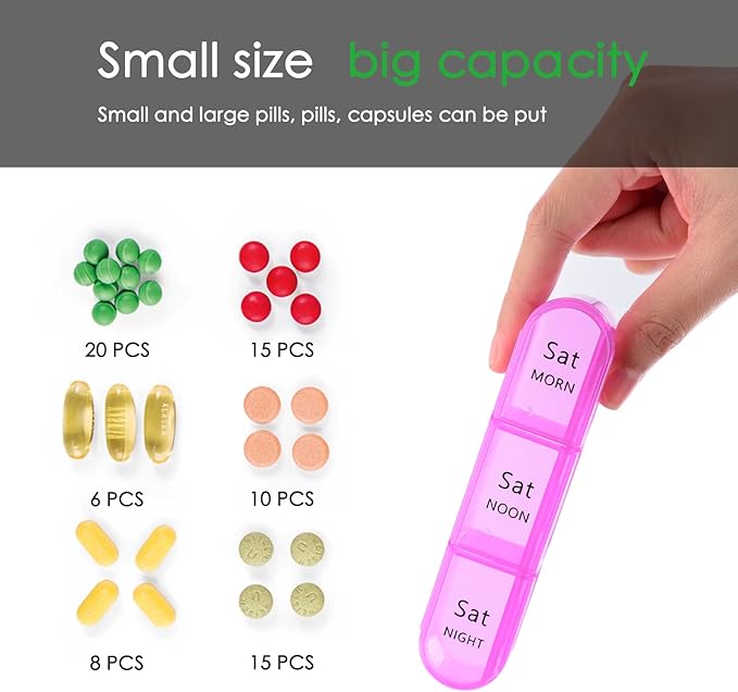 greencycle Weekly Pill Organizer 3 Times a Day,7 Day Pill Box Small Compartments, Portable Daily Medicine Planner Dispenser Case, Home & Travel Pill Container for Vitamins, Fish Oil and Supplements