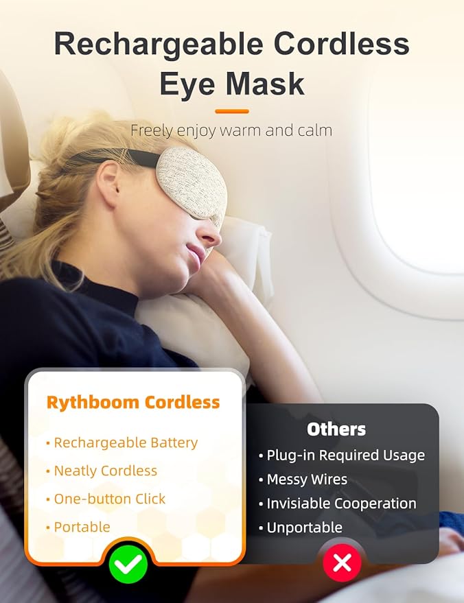Heated Eye Masks for Dry Eyes, Eye Relief, Cordless Warm Eye Compress, 3 Heat Levels, Graphene Material, 15 Uses, 1500mAh Rechargeable Battery, Washable Eye Heating Pad for Sleeping, Travel