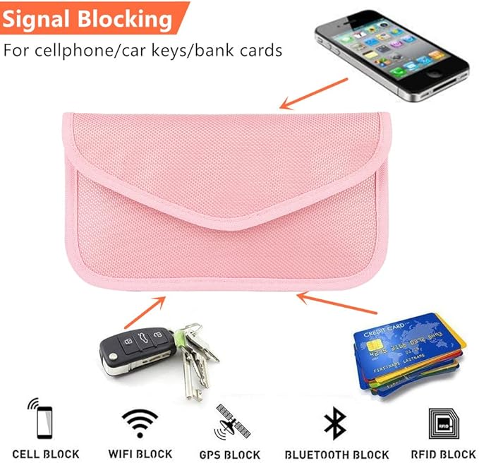 Faraday Key Fob Protector (2 Pack), Premium Faraday Bag/Pouch, Car Key Signal Blocker, Signal Blocking Bag for Cell Phone Privacy P (Pink)
