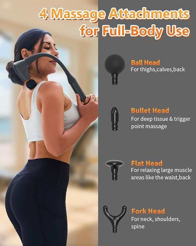 Convertible Massage Gun Deep Tissue for Back Neck Muscle Pain Relief - Electric Handheld Percussion Shoulder Massager Tool with Detachable Long Handle Portable Case，FSA-HSA Eligible