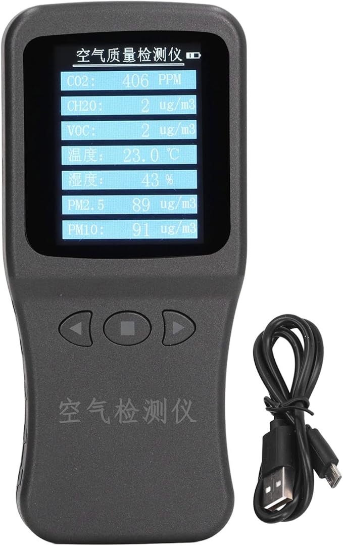 7 in 1 Air Quality Monitor, Portable PM2.5 PM10 VOC CH2O CO2 Temperature and Humidity Detector with 3.7V Rear Bracket
