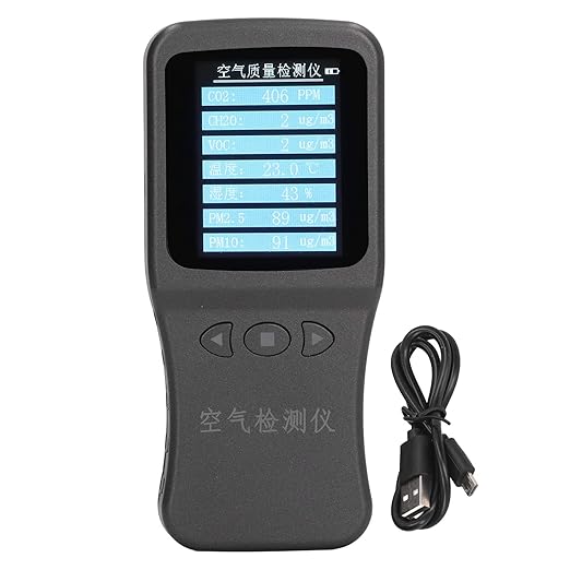 7 in 1 Air Quality Monitor Handheld Temperature Humidity PM2.5 PM10 VOC CH2O CO2 Detector with Back Bracket 3.7V Battery for Gas Transmission Chemical Paint Shop Refueling Station