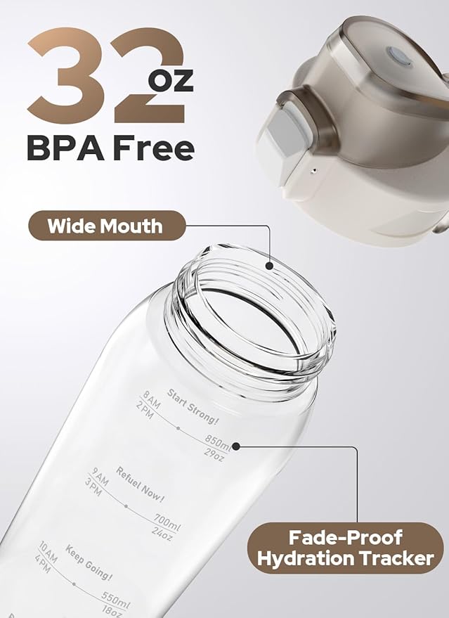 Opard 30oz/32oz Sports Water Bottle with Leak Proof Flip Top Lid BPA Free Tritan Reusable Plastic for Gym and Outdoor, Travel Water Bottle