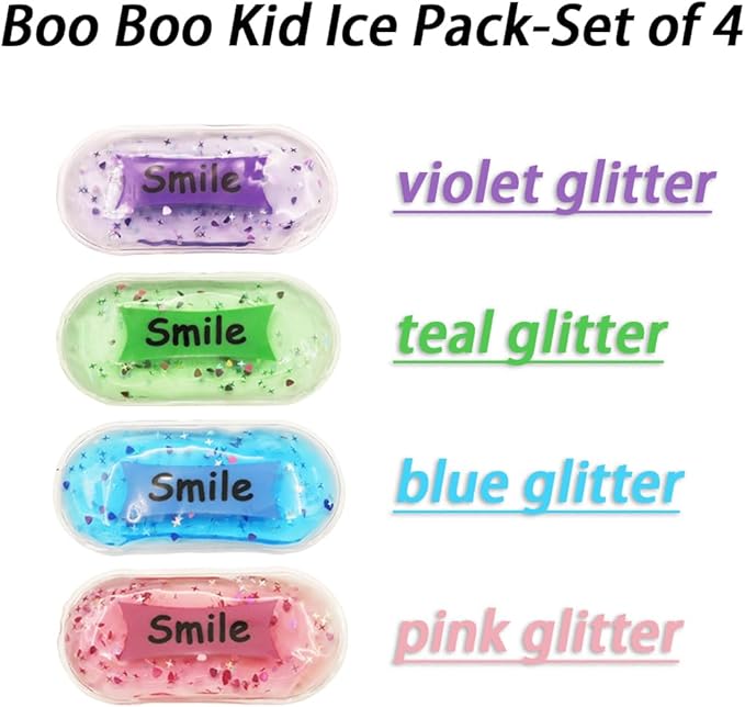 Boo Boo Ice Pack for Kids, Small Ice Pack for Injuries Cold Compress Gel Pack Cold Therapy for Scrape Knee, Bump Head, Hurt Elbow, Hit Thumb (4 Count (Smile))