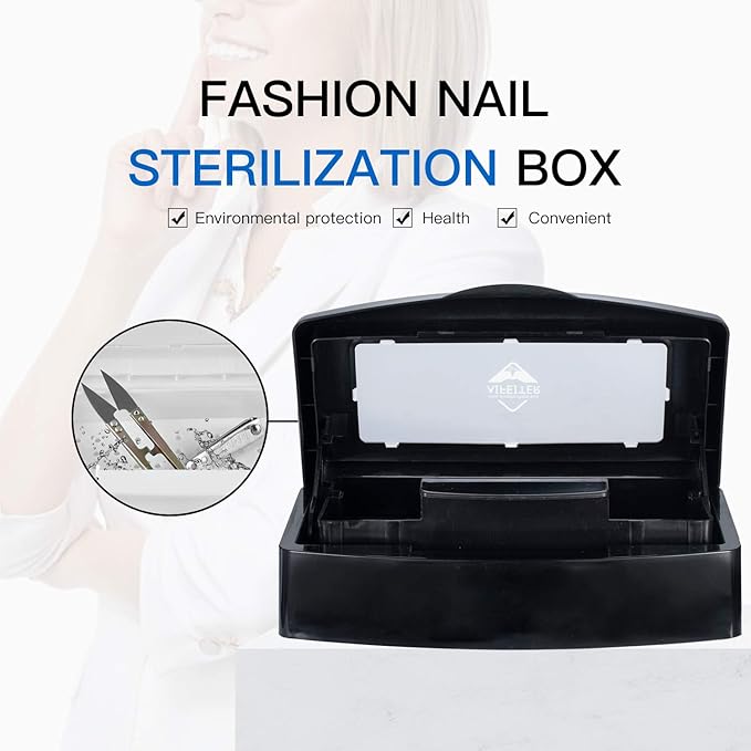 Plastic Sterilizing Tray-Sterilization Tray,Clean Sterilizer Box Storage Organizer for Nail,Tweezers,Hair Salon,Spa & Cutter Manicure Equipment-Clear Lid (black)