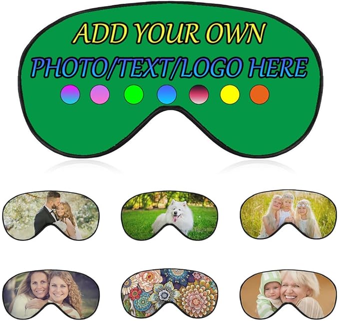 Personalized Eye Mask, Custom Eyeshade Blindfold Add Your Design Image Text Customized Eye Cover with Adjustable Strap for Sleeping Travel Work Naps Blocks Light, Green