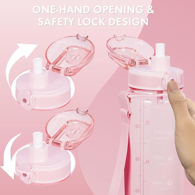 32 oz Water Bottle with Detachable Straw, Clear Motivational Water Bottles with Time to Drink, Tritan & BPA Free Sports Water Jug with Time Marker, Upgraded handle design