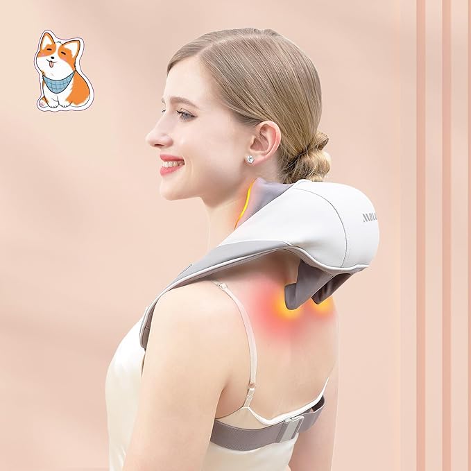 Neck and Shoulder Massager with Soothing Heat, Deep Tissue Kneading Shiatsu Massage Pillow for Back, Leg, Body Pain Relief, Electric Full Body Massager for Christmas Gifts