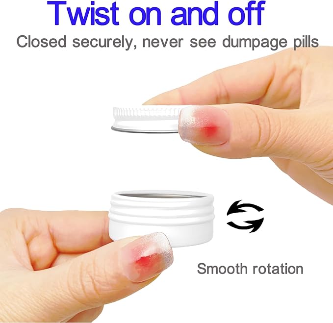 Extra Small Single Pill Box for Purse (3 Pack), Aluminum Screw Top Pill Container, 3 Times a Day Portable Waterproof Single Pill Case for Vitamins, Fish Oils, Supplements (White)