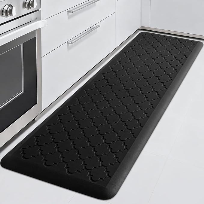 4/5 Inch Thick Anti-Fatigue Kitchen Mat Water Resistant Non-Slip Kitchen Floor Mat Ergonomic Comfort Standing Mat for Home Kitchen Office Laundry 17.3"x 60" Black