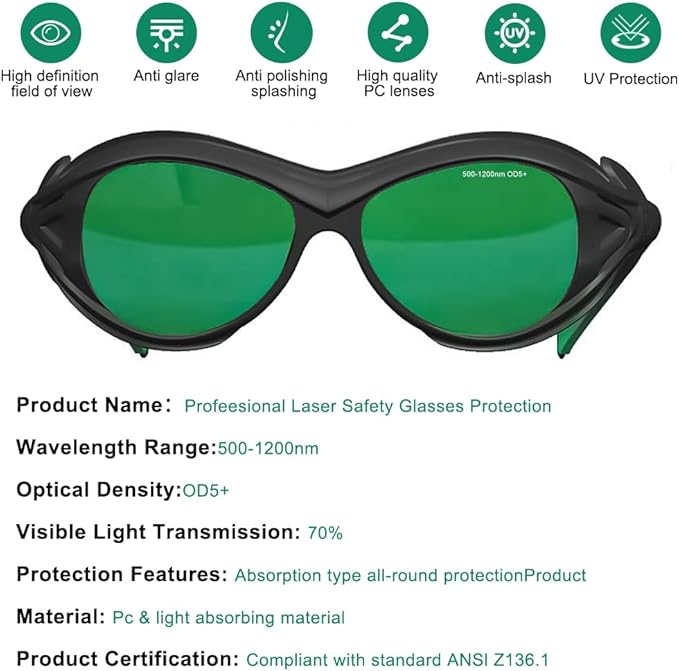 Professional 500nm-1200nm Wavelength IPL Laser Safety Glasses Eye Protection for Hair removal , Red Light Therapy Glasses Protective Tanning Goggles Eyes Protection for Laser Cosmetology Operators