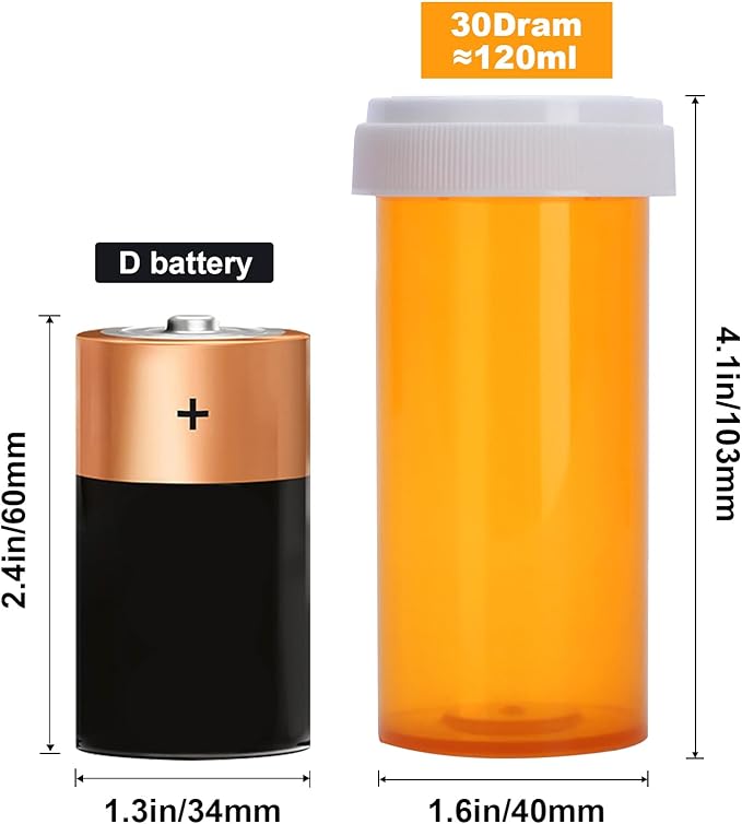 Plastic Empty Pill Bottles with Double Sided Use (Child Resistant & Easy Open) Caps - Medicine Container Pill Case Dispenser Organizers (30 Dram, 12pcs)