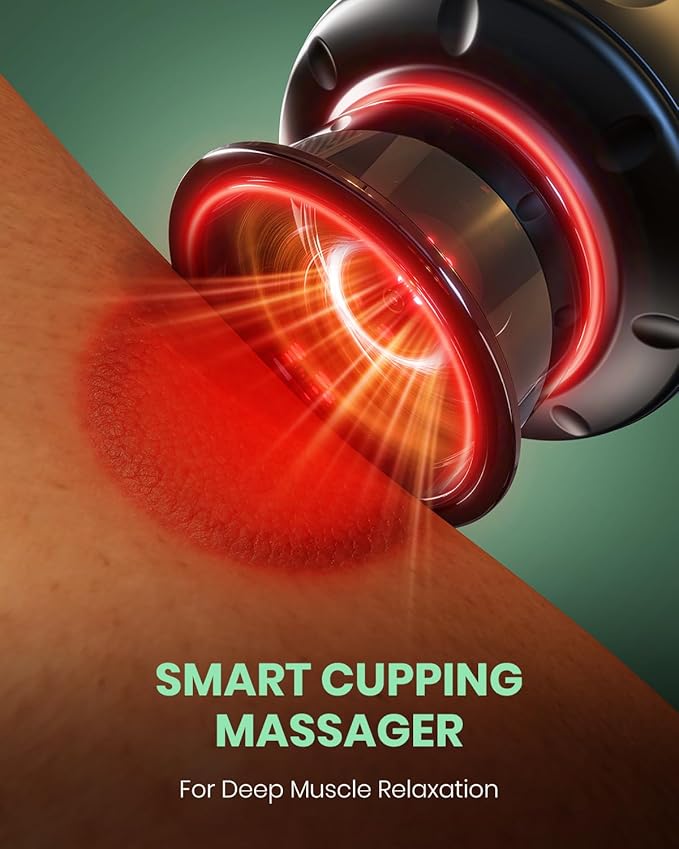 [4 Pack] 5-in-1 Smart Dynamic Cupping Set, Electric Cupping Device with Red Light, Heated Cupping Massager with 12-Level Suction & Heat, Cupping Machine for Pain Relief, Muscle Soreness, Knots, Aches