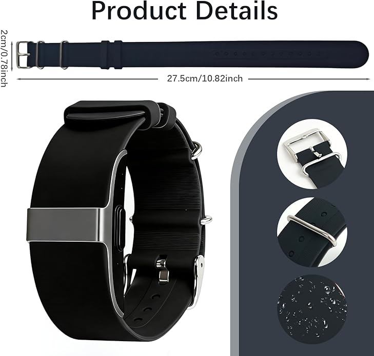 Silicone Loop Strap Compatible with Hume Health Band, Soft Silicone Replacement Band Adjustable Clasp Buckle Closure Strap Wristband for Fitness Tracker
