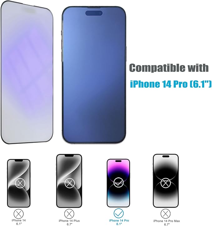 2 Pack Matte Anti-Blue Light Eye Protection Screen Protector for iPhone 14 Pro, Anti-Glare Blue-Light Blocking Tempered Glass Film 6.1", Scratch Resistant, Anti-Fingerprints, Full Coverage