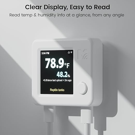 MOCREO WiFi Reptile Hygrometer Indoor Thermometer, Smart Humidity and Temperature Sensor, Remote Monitor with App Push Notification, Email Alerts, 2-Year Data Export, for Greenhouse Incubator