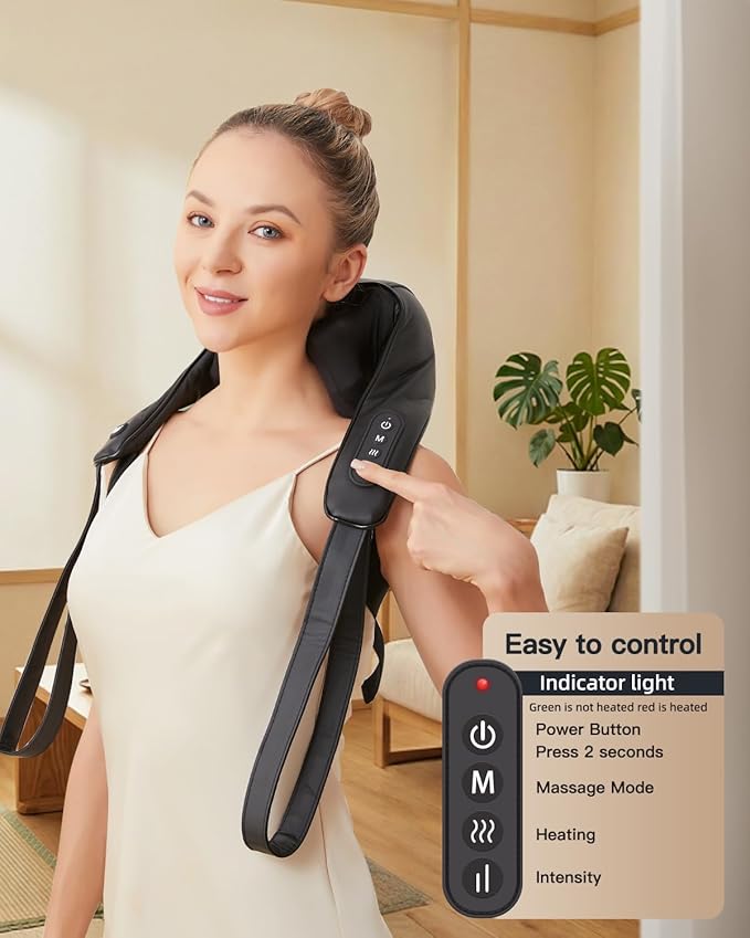 Neck & Shoulder Massager with Heat, 6D Deep Tissue Shiatsu Kneading for Neck, Shoulders & Upper Back, Hands-Free Relief After Work