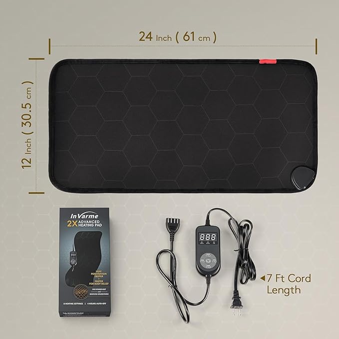 Far Infrared Heating Pad: 2X Carbon Fiber 3X Deeper Heat for Back Neck Shoulders Pain & Period Cramps – Graphene 3S Fast Heat – Soft Warm Plush Fabric for Women with 4H Auto Off– 12" x 24"