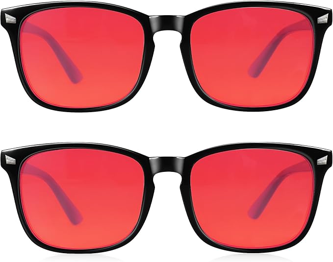 2 Packs Professional Sleep Glasses with 99.9% Blue Light Blocking Dual AR Coatings Red Lens, Computer Gaming Glasses for Men Women, Anti Fatigue & Eye Strain