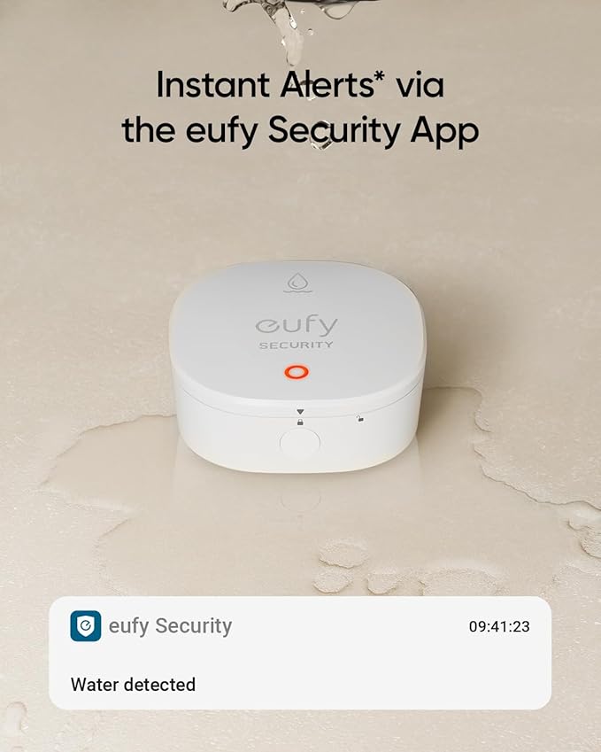 eufy Security Water and Freeze Sensor with Remote Alerts, IP65 Waterproof, 2-Year Battery Life, HomeBase Required, Compatible with HomeBase 2 and 3, Optional 24/7 Protection Service, App Control
