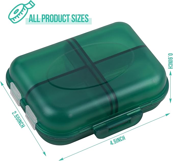 Travel Pill Organizer Small 8 Grid Compartments Pill Holder Box - Portable Medicine Container Case - Daily Weekly Medication Organizer