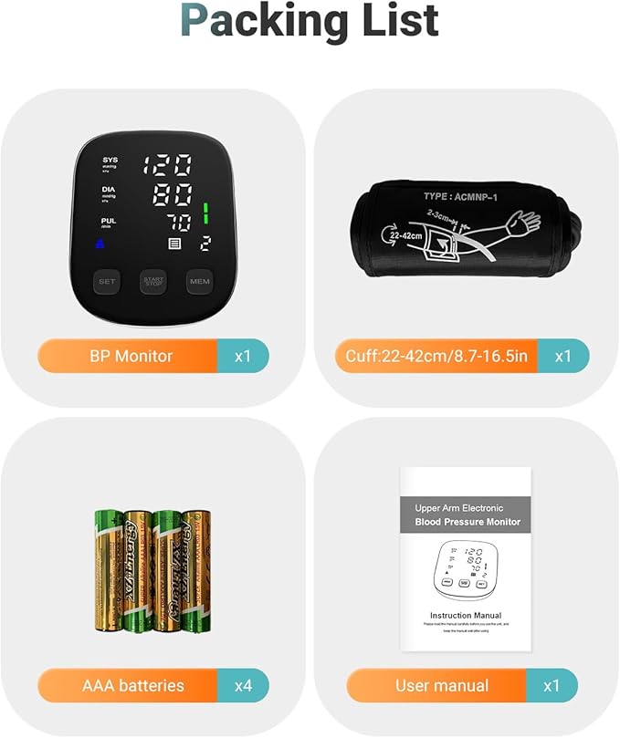 Blood Pressure Monitor with BP Cuff 8.7”-16.5”- Upper Arm Blood Pressure Monitors for Home Use AC-Powered&AAA Battery Charging/3-color Indicator-High Blood Pressure Machine Tracks Two Users