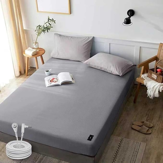 Grounding Sheets Full Grounding Fitted Sheet Deep Pocket 90% Cotton 10% Silver Fiber Grounded Sheets Earth Connected Bed Sheet (54"*75"*14",Grey) (Full)