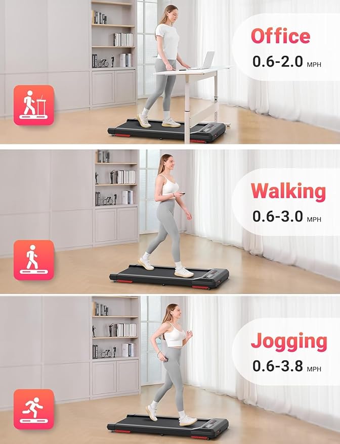 THERUN Walking Pad Under Desk, Portable Mini Treadmill for Home/Office, 2.5HP Jogging Machine with 300 lbs Weight Capacity, Remote Control, LED Display