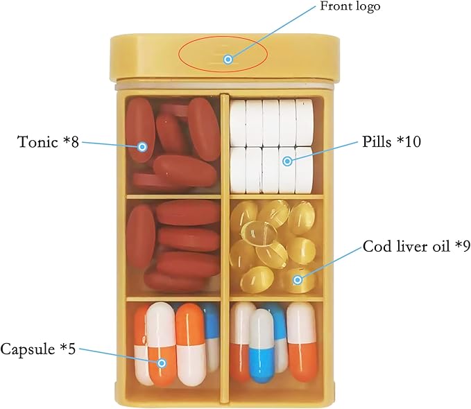INVODA 4PCS Pill Case 6 Compartment Travel Pill Organizer Weekly Vitamin Organizer Portable Pill Box for Purse Air Seal Medicine Drawer Organizer for Vitamin Cod Liver Oil Supplement Pill (Pack of 4)