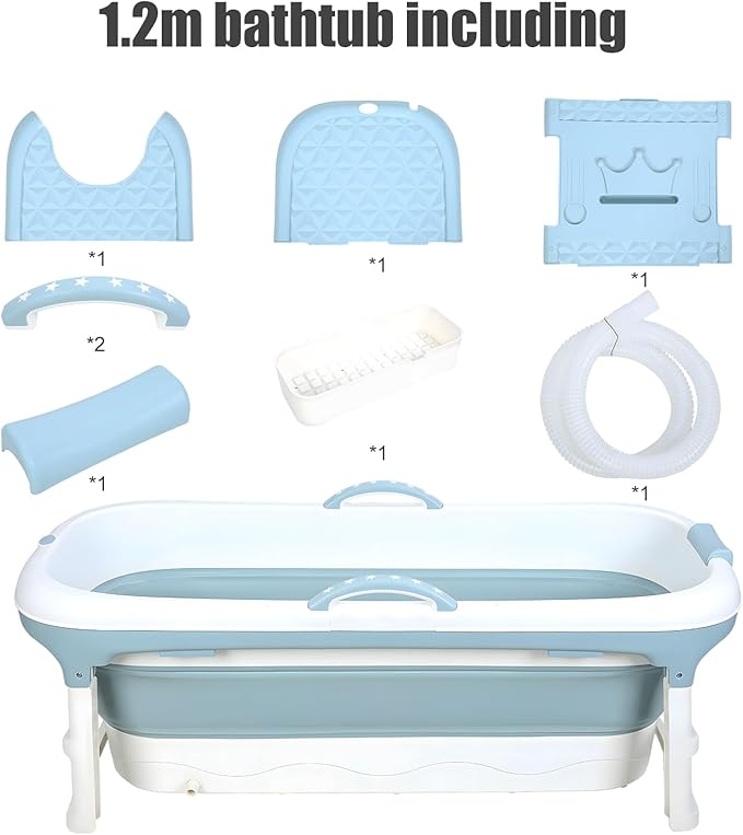 46''/50''Portable Bathtub for Adult,Foldable Bathtub with Lid,Soaking Tub with Storage Basket,Large Thicken Tub for Ice Bath,Hot Bath,Home Sauna, Sweat Steaming, Spa Barrel, Shower (1.2m)