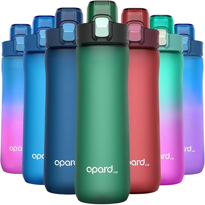 Opard 20oz Plastic Water Bottle Dishwasher Safe, Leakproof Flip-Top Lid, BPA Free Tritan, Wide Mouth Reusable Kids Water Bottle for School Hiking Commuting Outdoor Travel and Gym(Forest Green)