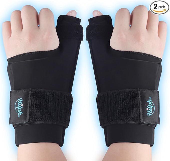 Hilph 1 Pair Upgraded Thumb Wrist Ice Pack Wrap with Removable Thumb Splint Support for Carpal Tunnel & Tenosynovitis, Hand Gel Ice Pack Hot Cold Compress for Arthritis, Tendonitis, Mommy Wrist
