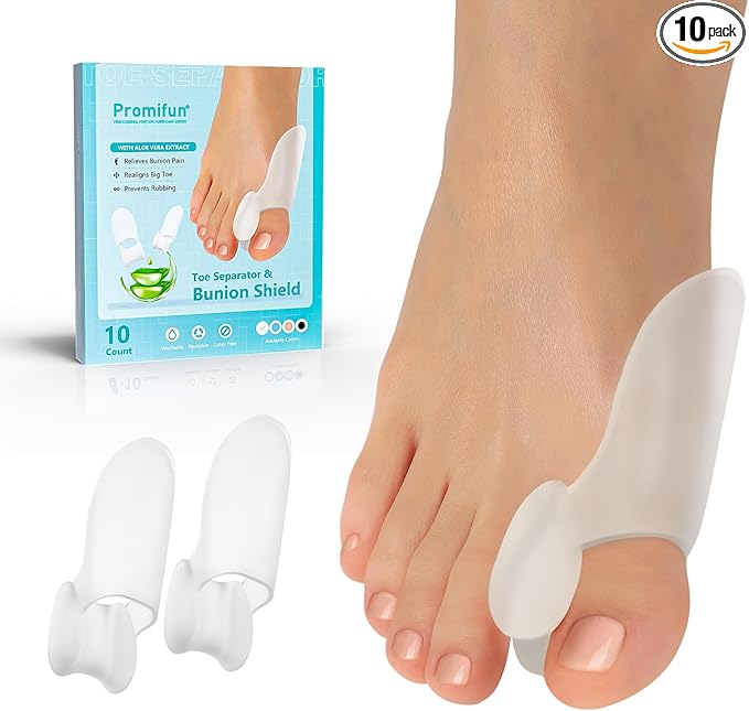 Bunion Cushion Protector, 10 Packs of Bunion Corrector Pads with Separator for Big Toe, Gel Shield for Foot Pain Relief, Calluses, Corns - White