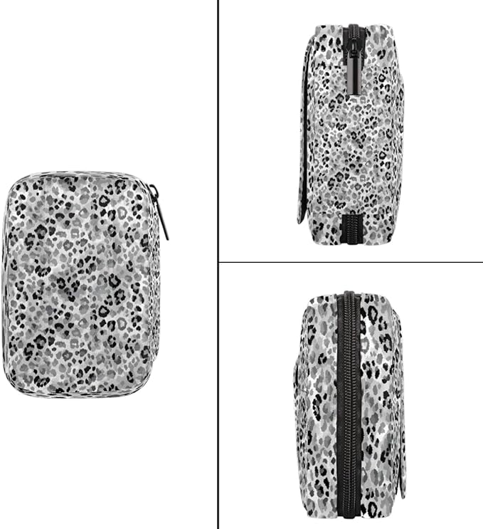 Grey Leopard Print Pill Case Everyday Travel, 7 Day Weekly Medicine Pill Box Compact Portable Pills Bottle Organizer with Zipper for Daily Vitamin Medicine Holder Bottle Organizers Bag