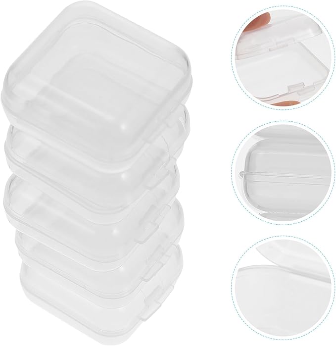 Hemoton 100pcs Clear Storage Boxes Empty Storage Holder Square Mini Clear Box Plastic Small Box Pill Case Medicine Contains for Jewelry Earplugs Bead Storage Organizer Clear
