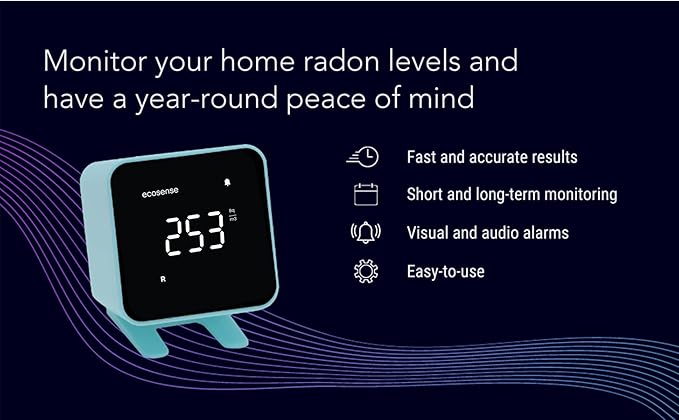 Ecosense EB100 EcoBlu, Home Radon Detector, Capture & Display Results Every 10 Minutes, Short & Long-Term Continuous Monitoring, Easy to Use