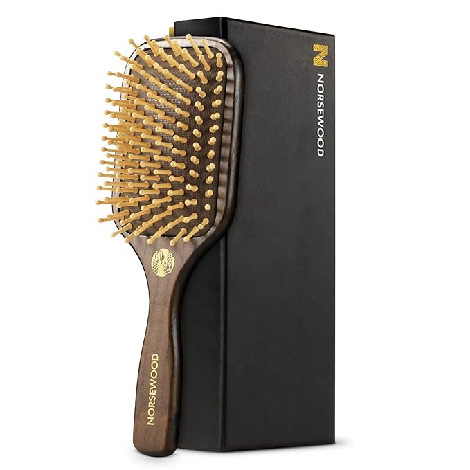 100% Natural Wood Hairbrush for Massaging Scalp,for Most Hair Types, Wooden Bristle for Reducing Damage, Scalp Massager Perfect for Women, Men & Kids
