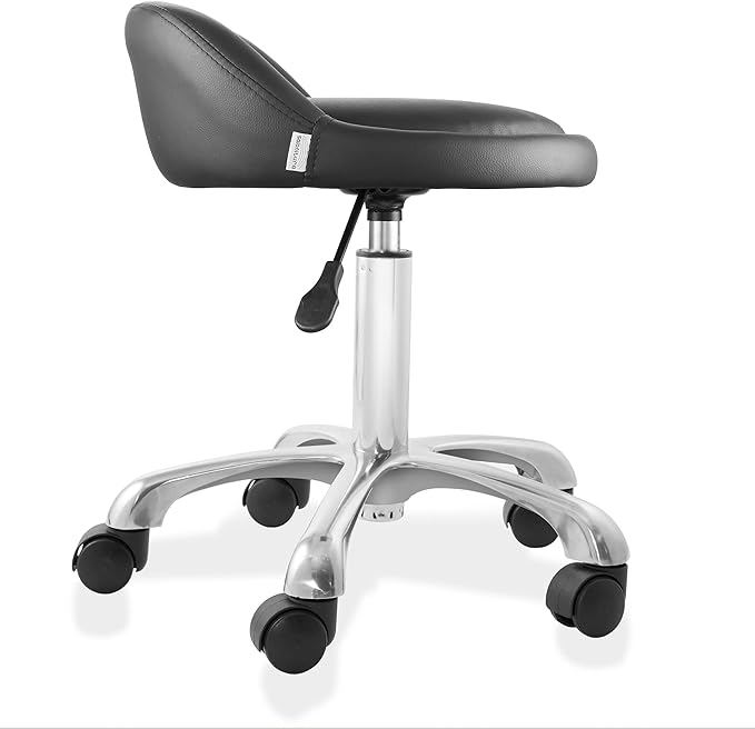 Saloniture Rolling Hydraulic Salon Stool with Low Backrest - Adjustable Swivel Chair for Spa, Shop, Salon, Massage, or Medical Office, Black