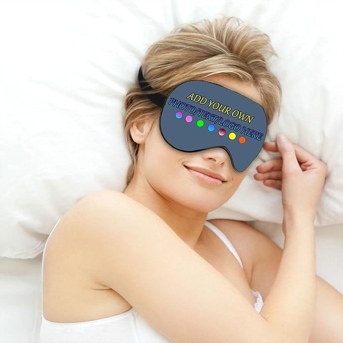 Personalized Eye Mask, Custom Eyeshade Blindfold Add Your Design Image Text Customized Eye Cover with Adjustable Strap for Sleeping Travel Work Naps Blocks Light, Dusty Blue